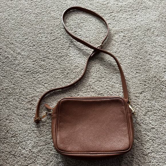 Quince Handbags - Quince Brown Italian Leather Small Crossbody Purse Bag Pebbled BROKEN ZIPPER